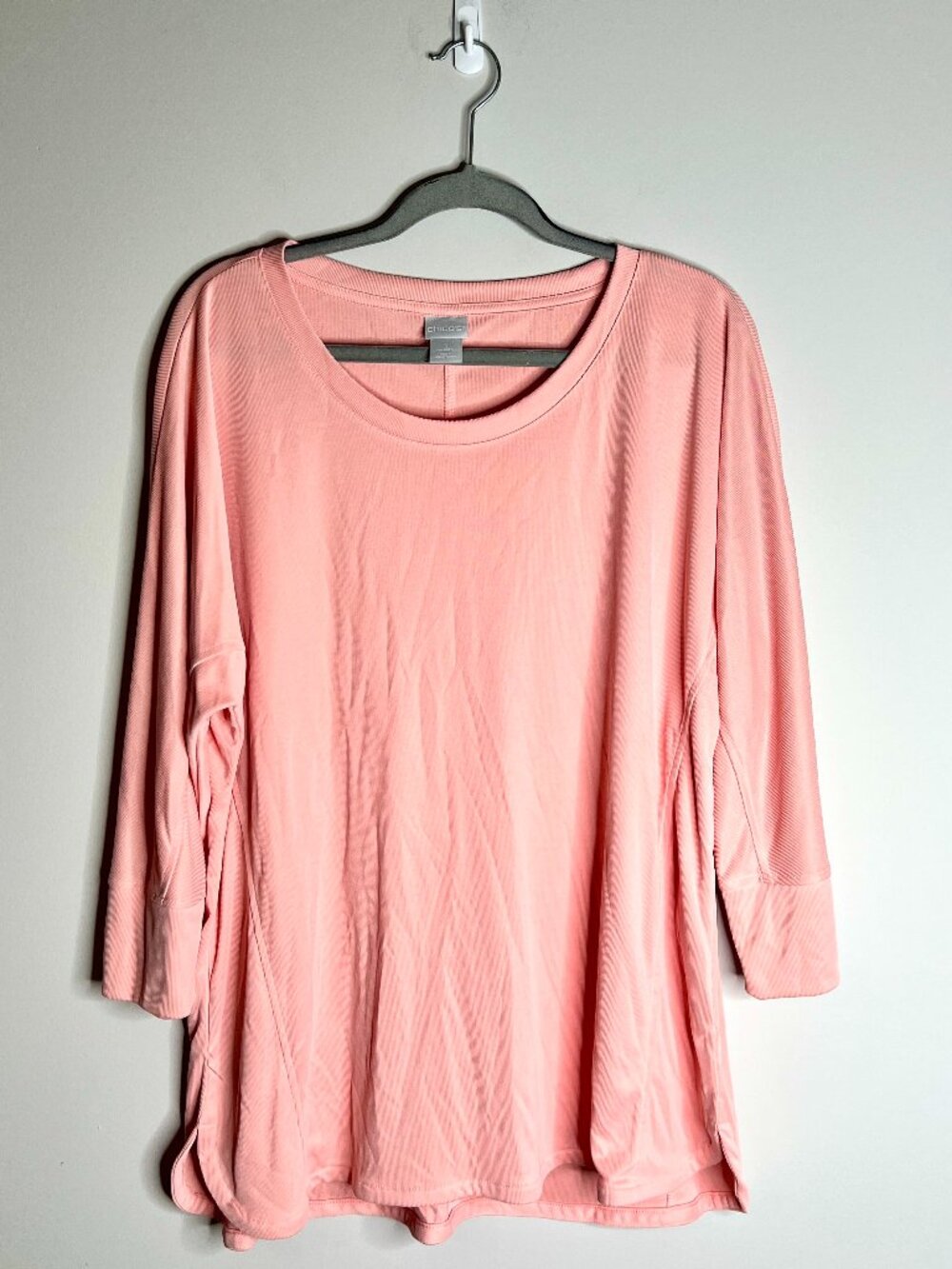 Chico's Sandwash Wedge Tunic in Pale Coral Liquid Knit Ribbed NWT Resortwear XL